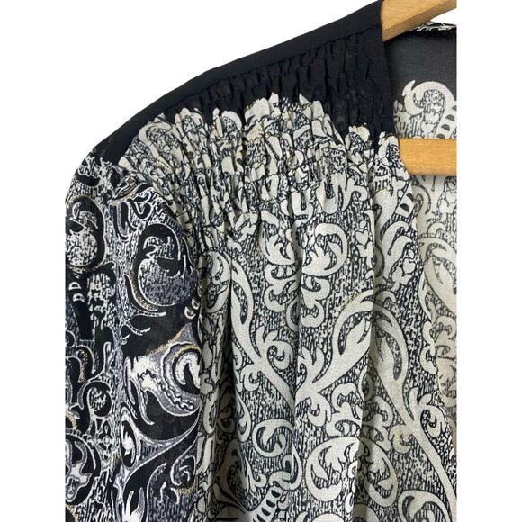 Black & White Kimono 22W 3X Wrap Chiffon Boho Romantic Flowy Paisley Smocked - Picture 3 of 9